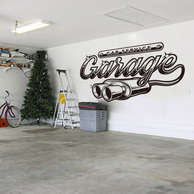 Vinyl Floor Plank - Retro Car Service Garage Wall Sticker